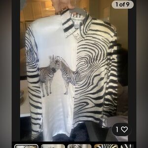 Vintage 80’s Gaudy top blouse PAOLO SANTINI SILK ANIMAL ZEBRA STRIPED mob wife M